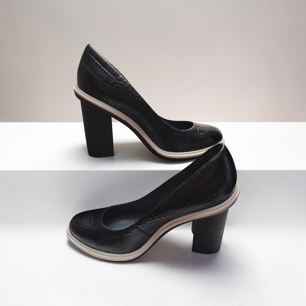 Sz 37 EU Black United Nude Platform Base Pumps Leather Croc-embossed